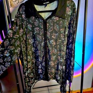 Neon Crystal Button Up Blouse - Plus Size